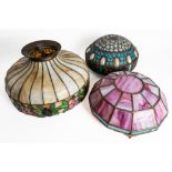 THREE STAINED GLASS HANGING LIGHT SHADES (3)