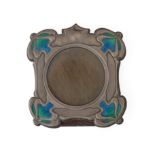 A SILVER AND ENAMEL MOUNTED OAK SHAPED SQUARE ART NOUVEAU PHOTOGRAPH FRAME