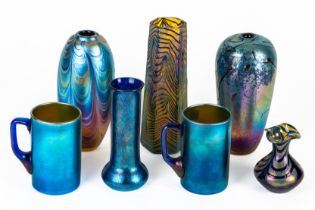 A GROUP OF SEVEN PIECES OF IRIDESCENT GLASS (7)