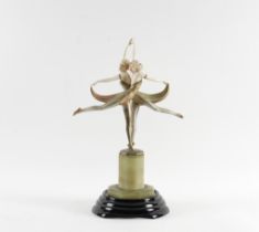 FERDINAND PREISS (1882-1943): AN ART DECO COLD PAINTED BRONZE AND IVORY FIGURES OF 'BUTTERFLY...