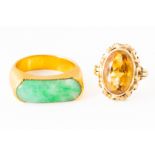 TWO GEMSET AND GOLD RINGS (2)