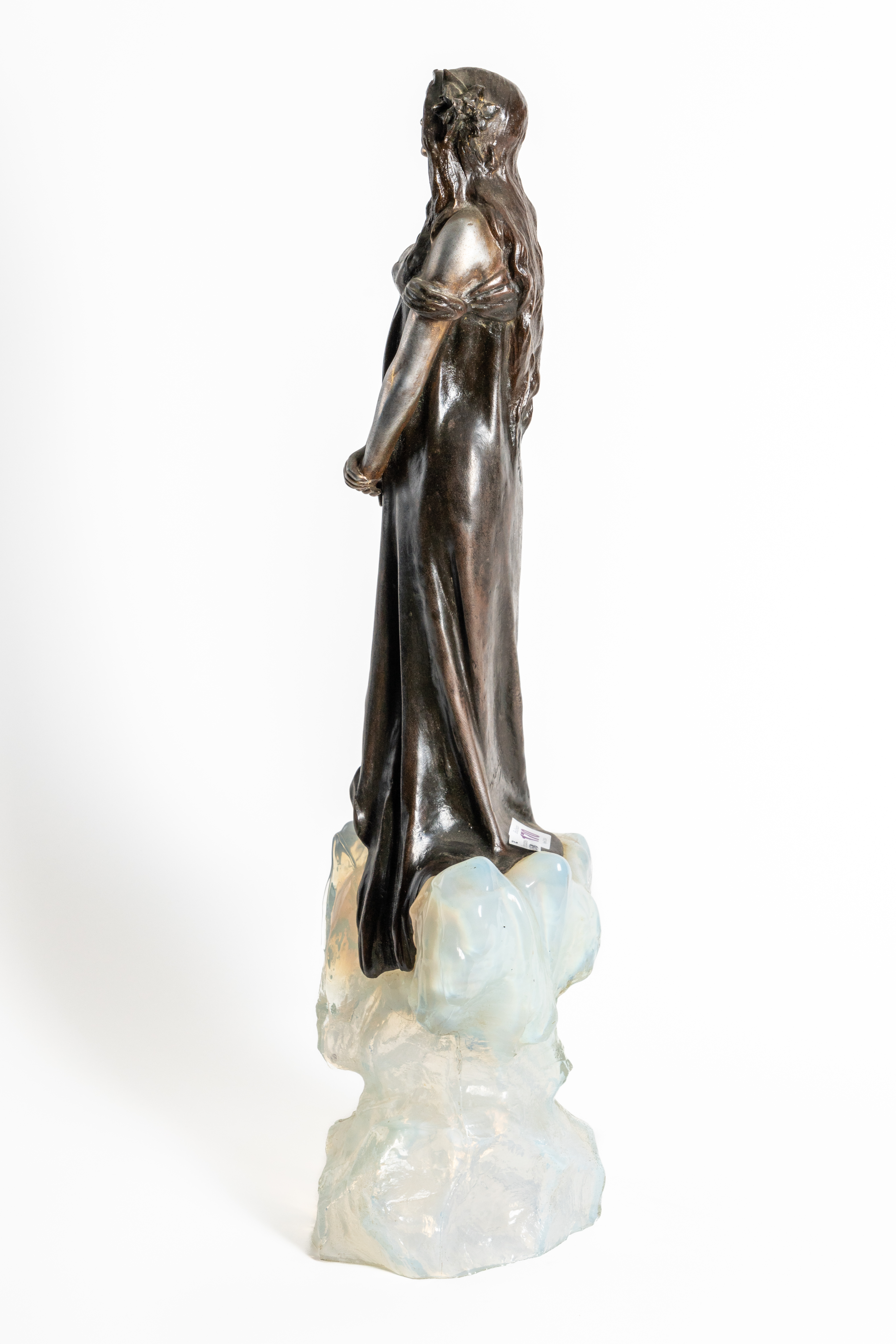 JULIEN CAUSSE (FRENCH 1869-1914): AN ART NOUVEAU SILVERED AND PATINATED BRONZED SPELTER FIGURE... - Image 6 of 7