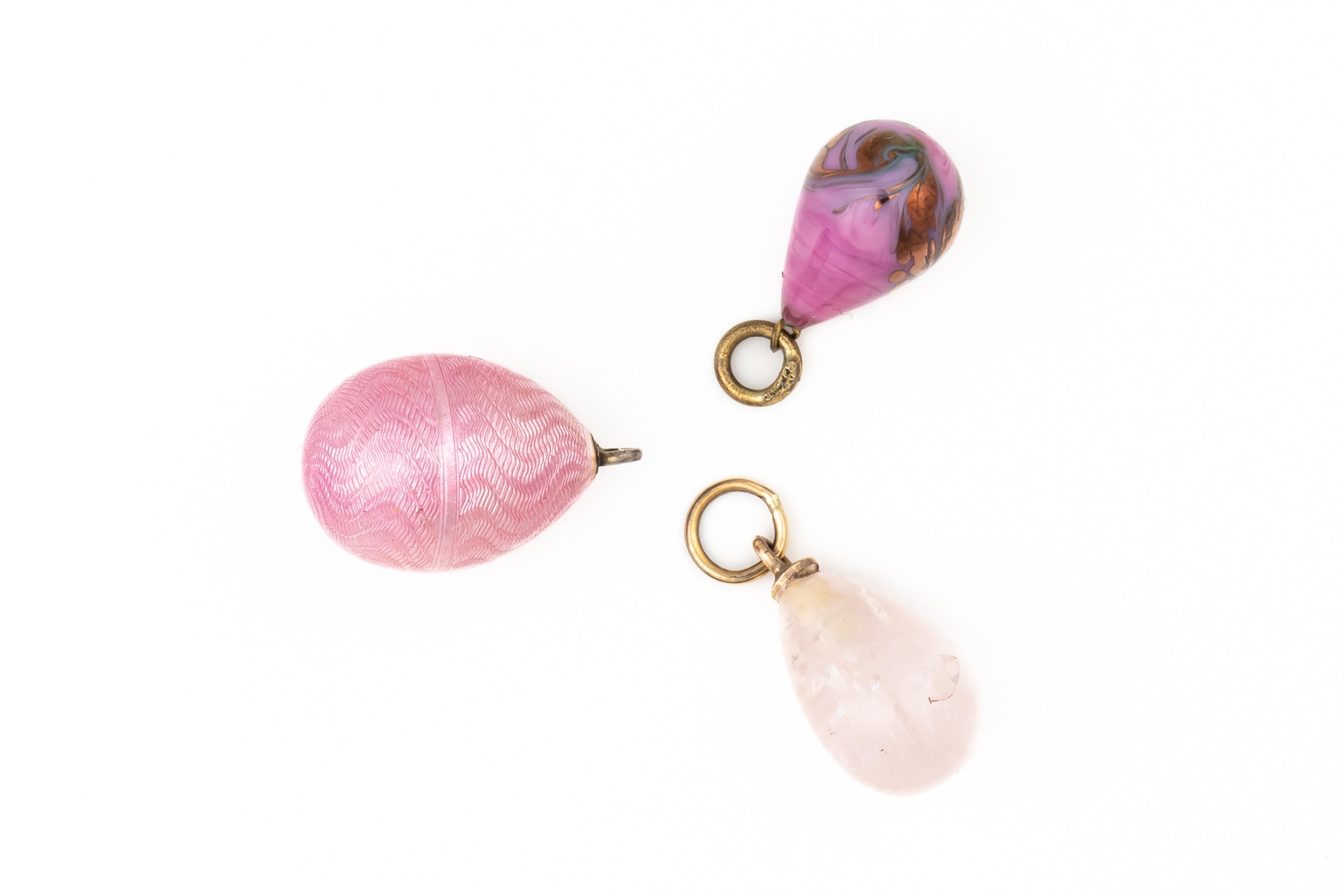 A GROUP OF THREE PINK EGG CHARMS (3) - Image 2 of 2