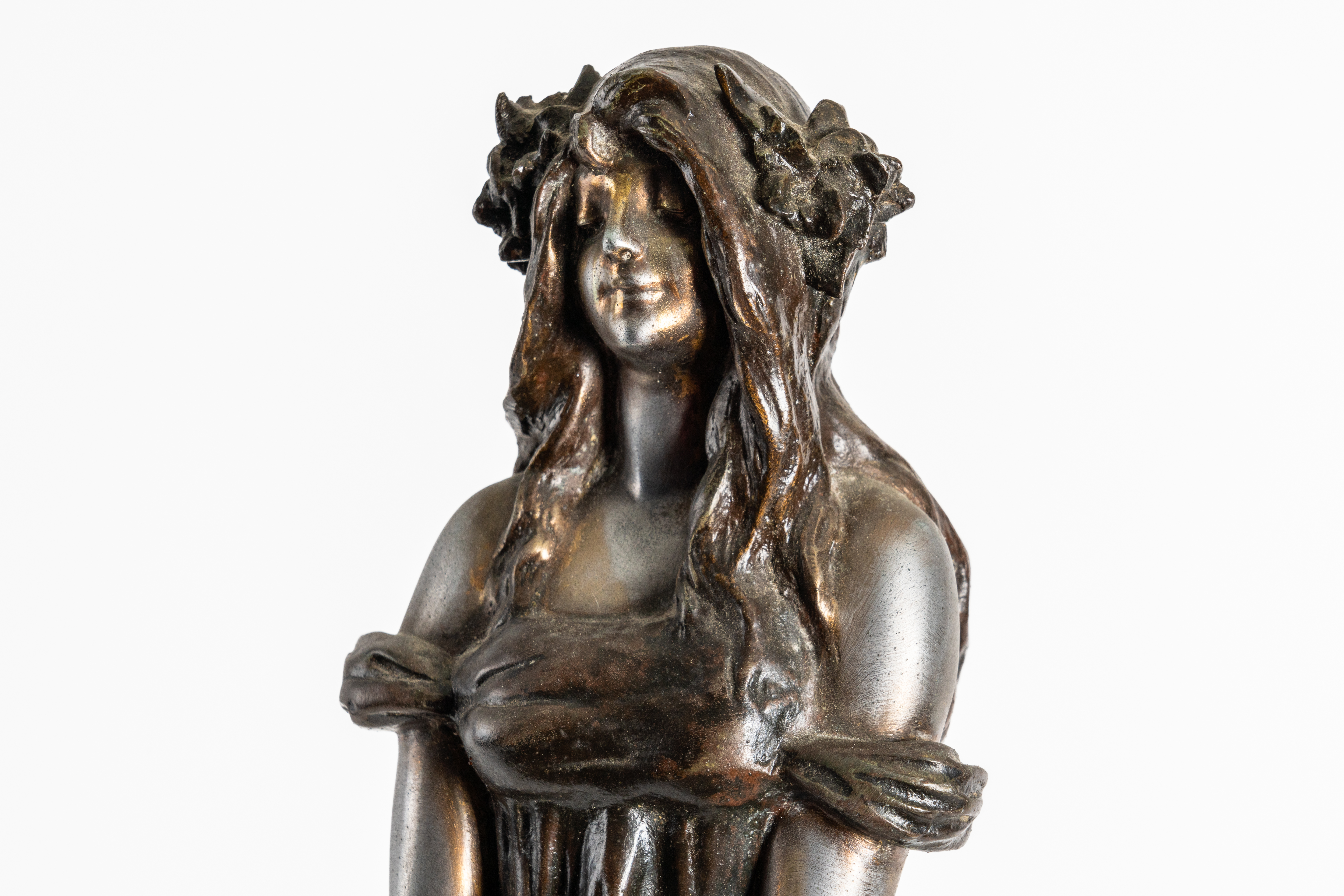 JULIEN CAUSSE (FRENCH 1869-1914): AN ART NOUVEAU SILVERED AND PATINATED BRONZED SPELTER FIGURE... - Image 7 of 7