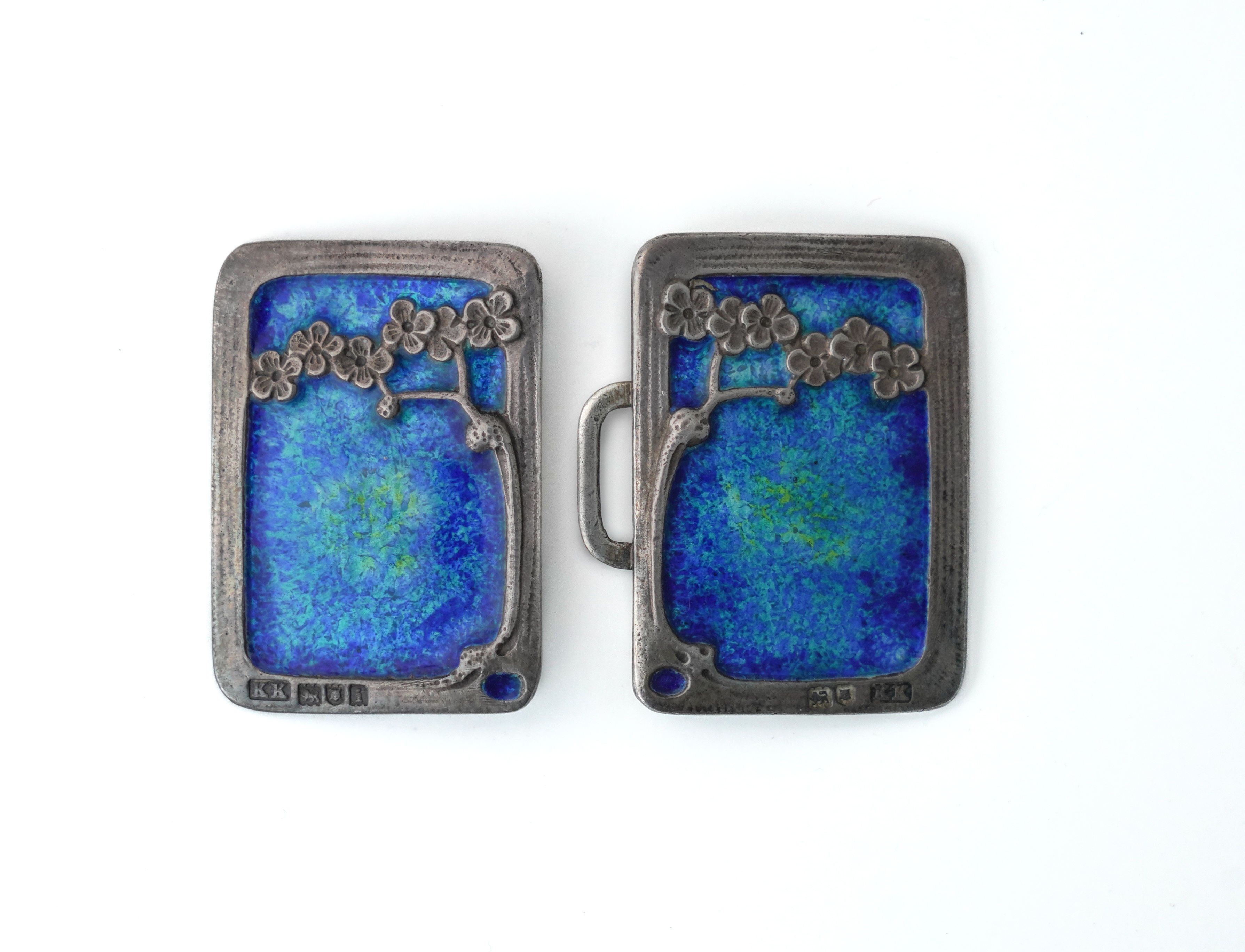 A SILVER AND ENAMELLED TWO PIECE RECTANGULAR WAISTBELT BUCKLE - Image 2 of 3