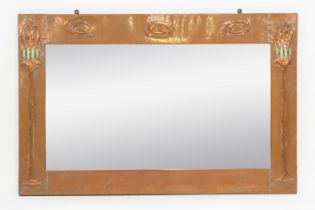 IN THE MANNER OF LIBERTY & CO; AN ARTS & CRAFTS COPPER FRAMED RECTANGULAR WALL MIRROR