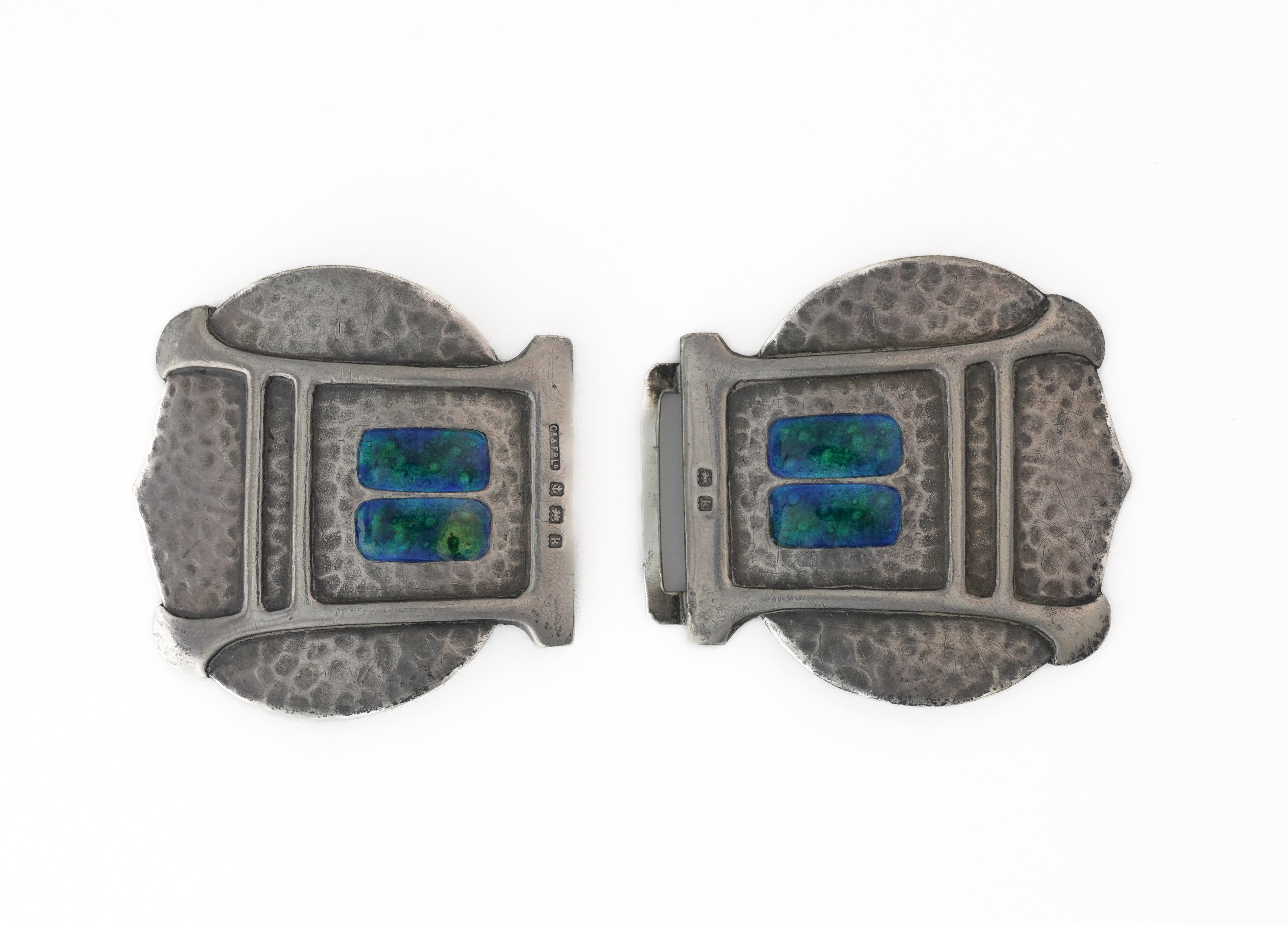 A SILVER AND ENAMELLED TWO PIECE WAISTBELT BUCKLE - Image 2 of 3
