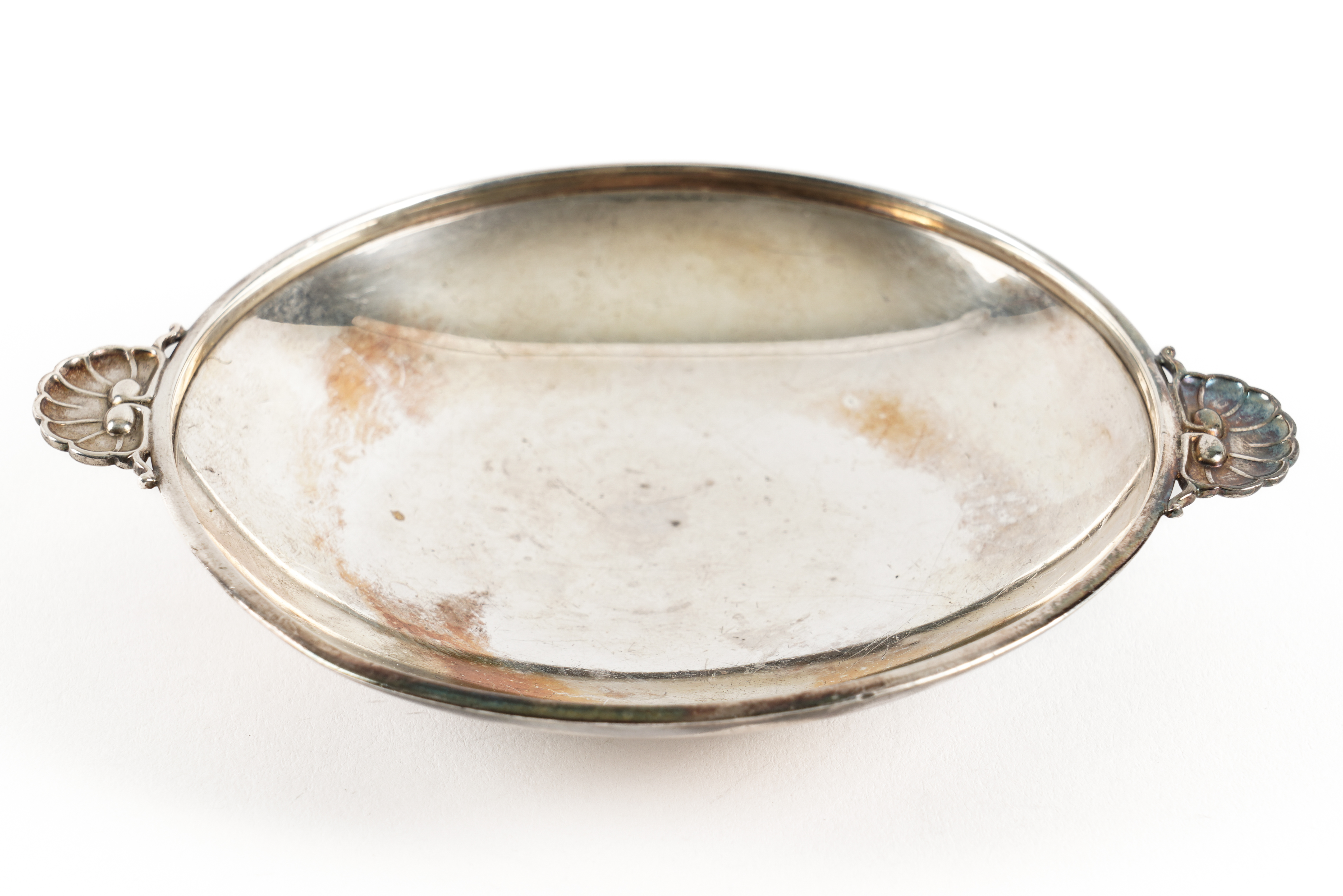 A GEORG JENSEN SILVER TWIN HANDLED DISH