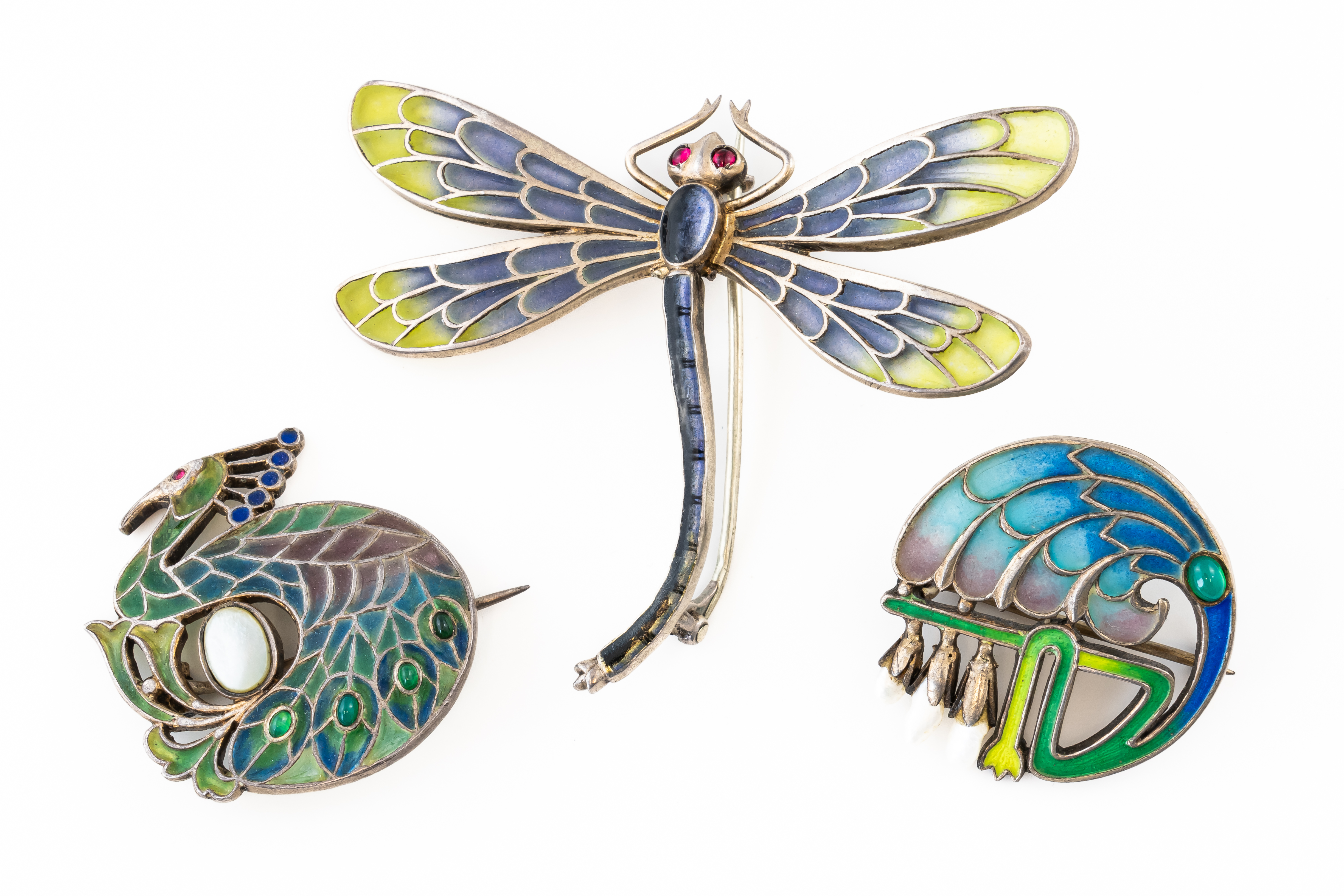 THREE PLIQUE A JOUR ENAMEL BROOCHES (3) - Image 2 of 3