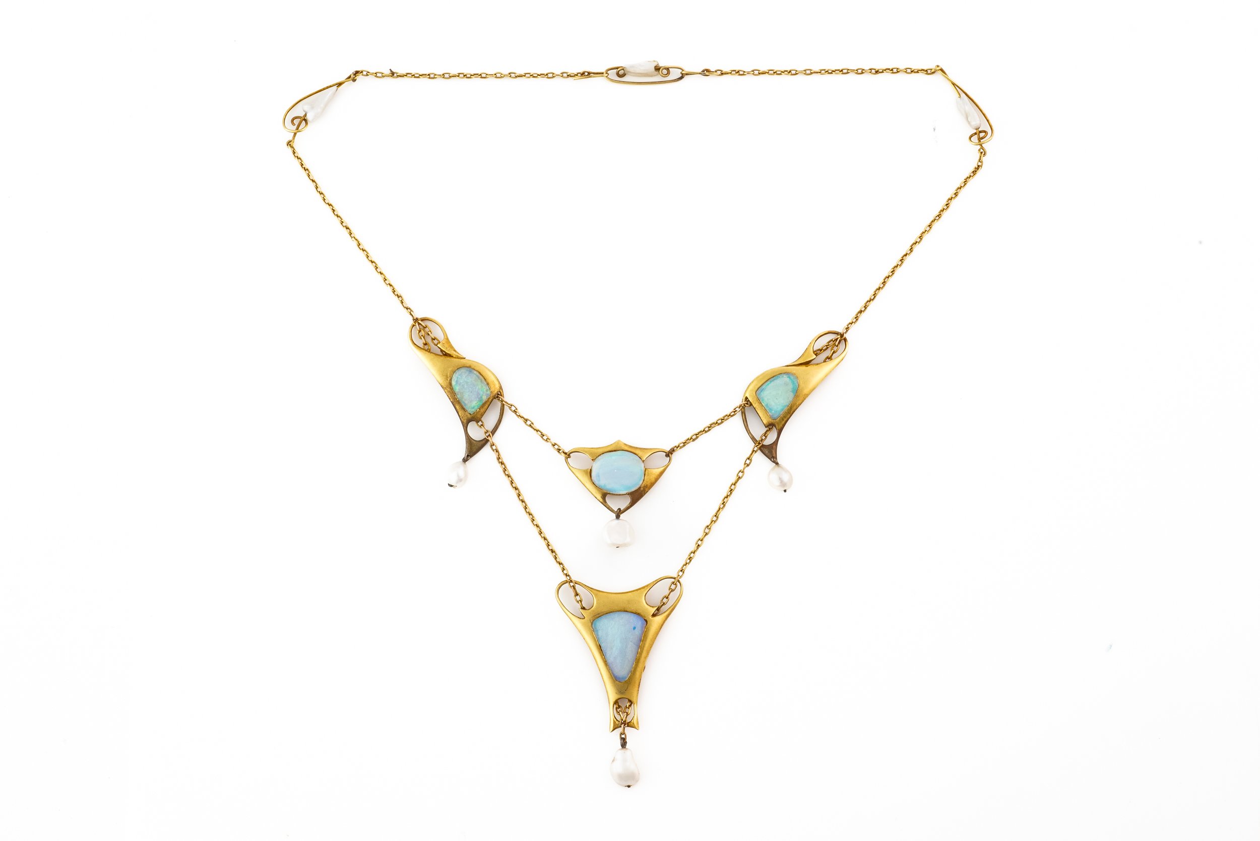 AN ART NOUVEAU OPAL AND PEARL NECKLACE - Image 3 of 6