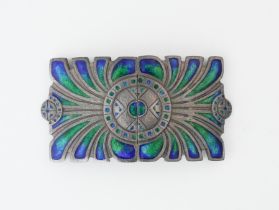 A LIBERTY AND CO SILVER AND ENAMEL TWO PIECE WAISTBELT BUCKLE