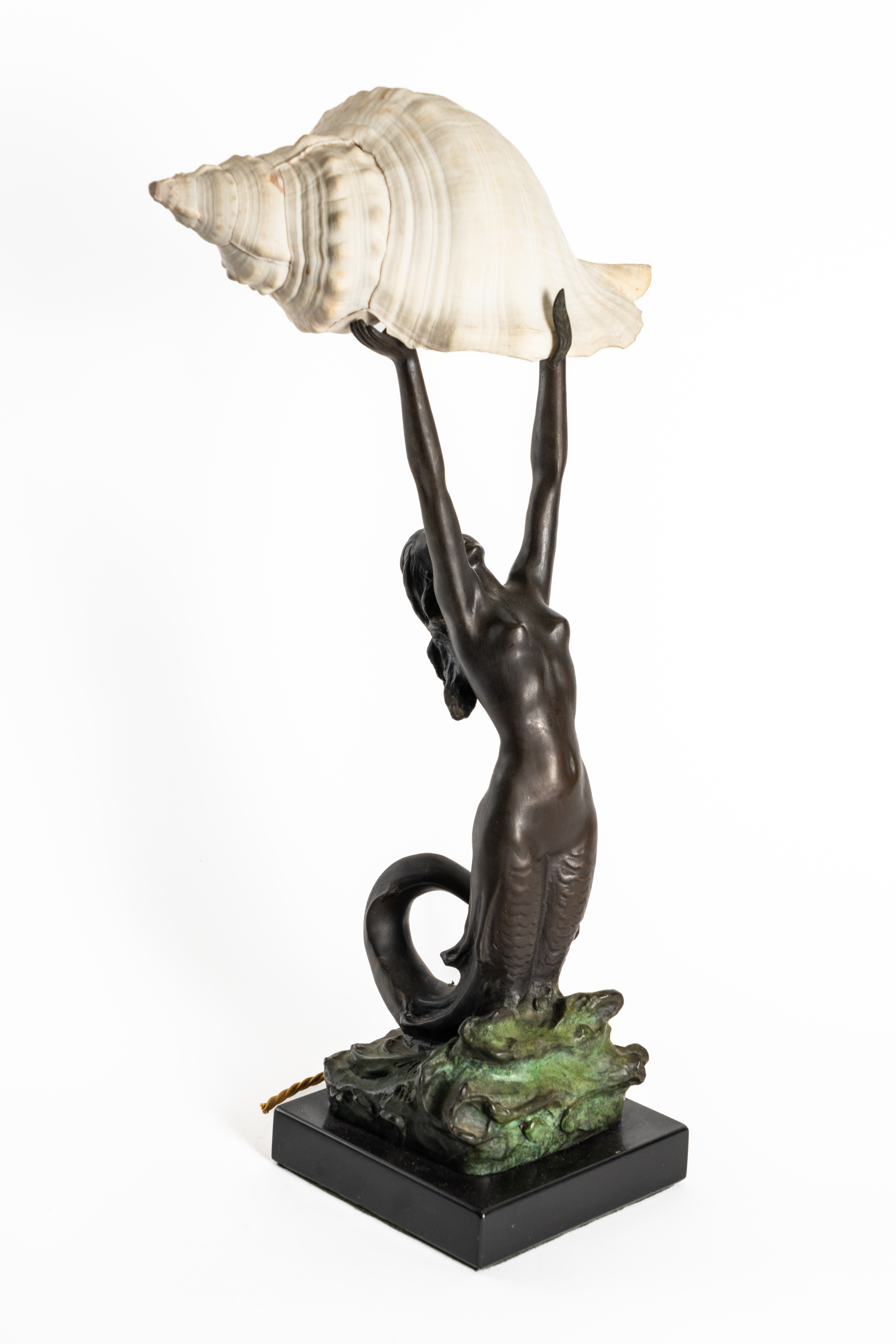 A FRENCH ART NOUVEAU BRONZE MERMAID FIGURAL TABLE LAMP - Image 5 of 9