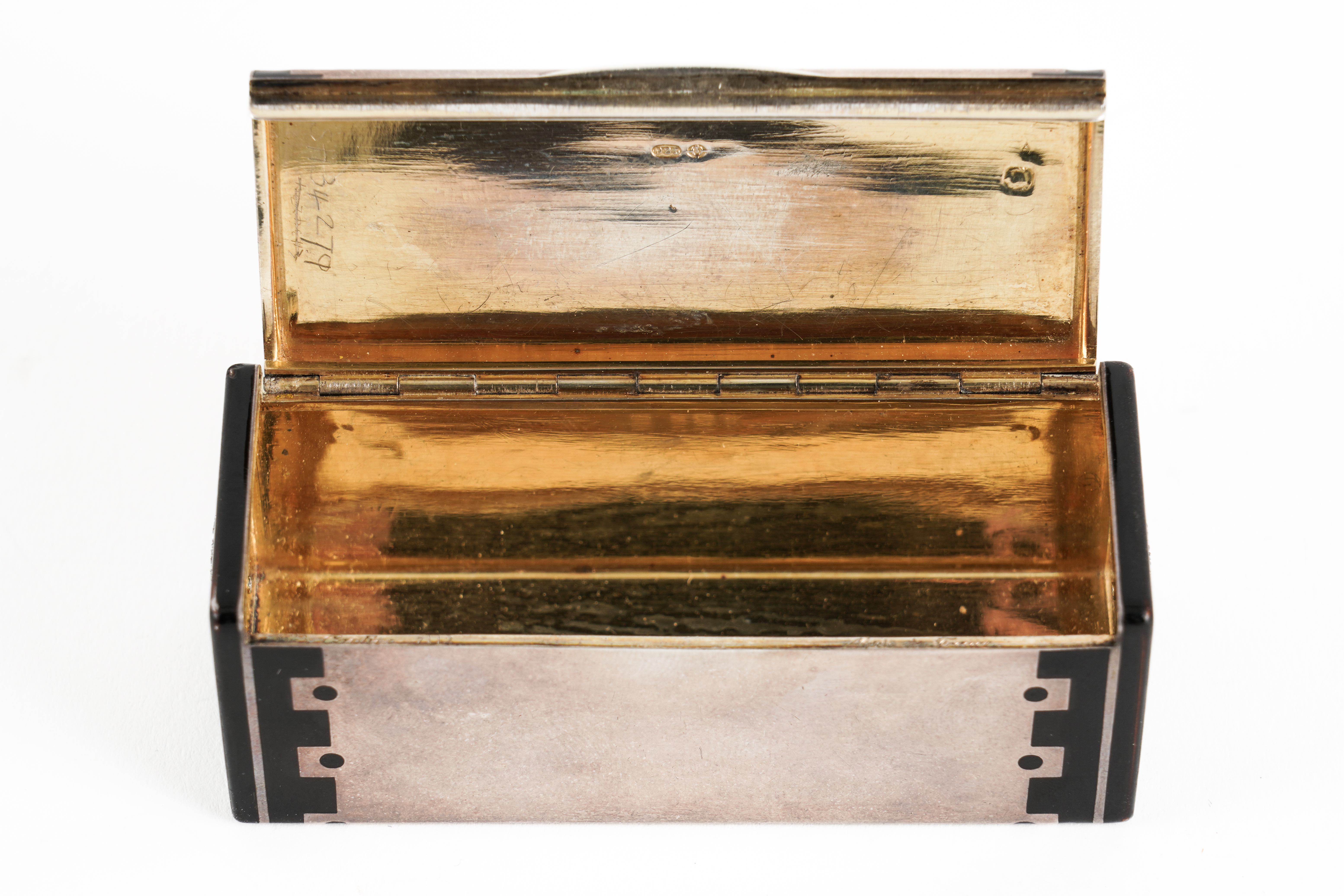A CARTIER SILVER, DIAMOND SET AND BLACK ENAMELLED RECTANGULAR HINGE LIDDED BOX - Image 2 of 3