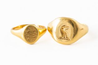 TWO 18CT GOLD SIGNET RINGS (2)