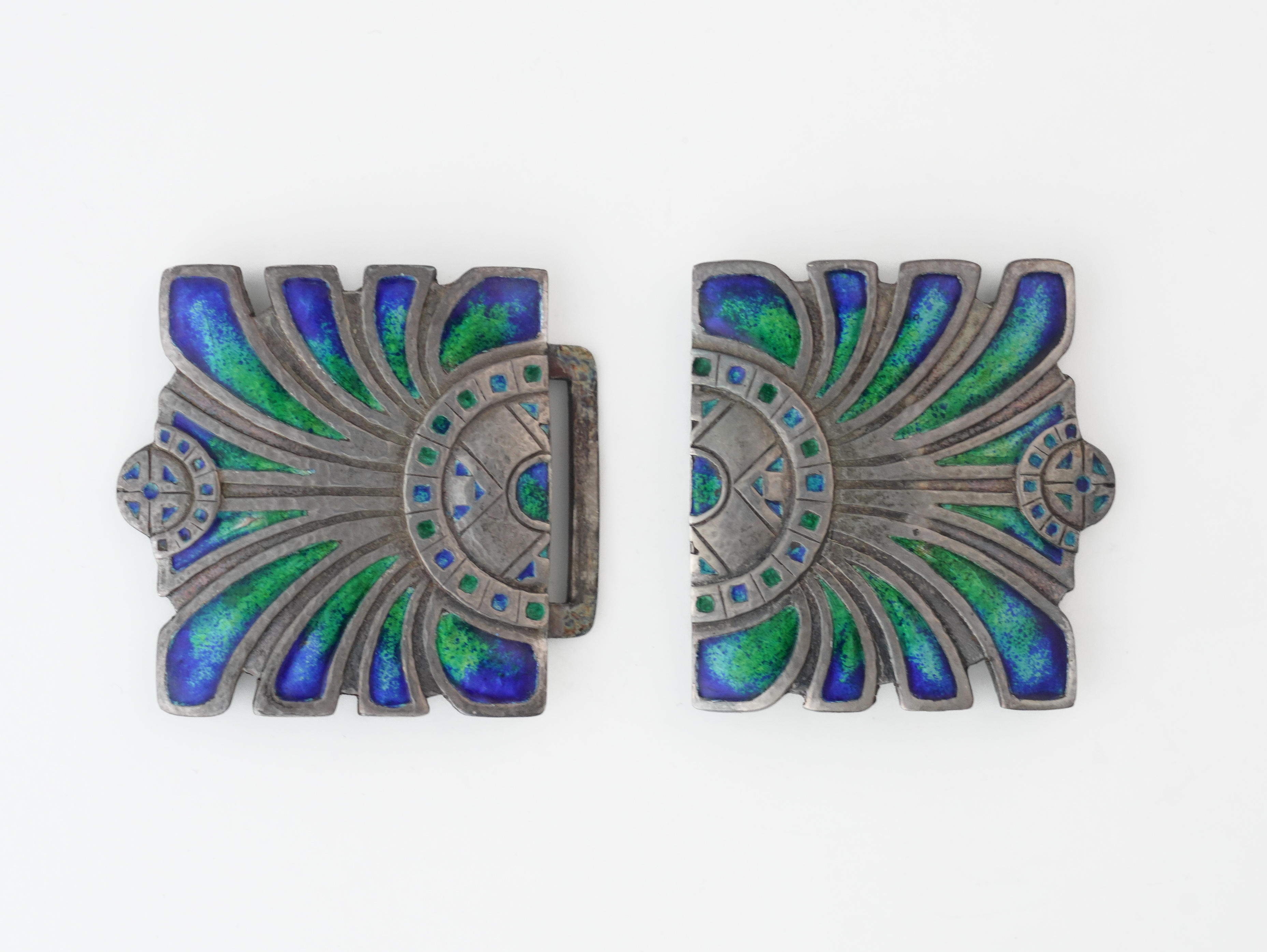 A LIBERTY AND CO SILVER AND ENAMEL TWO PIECE WAISTBELT BUCKLE - Image 2 of 3