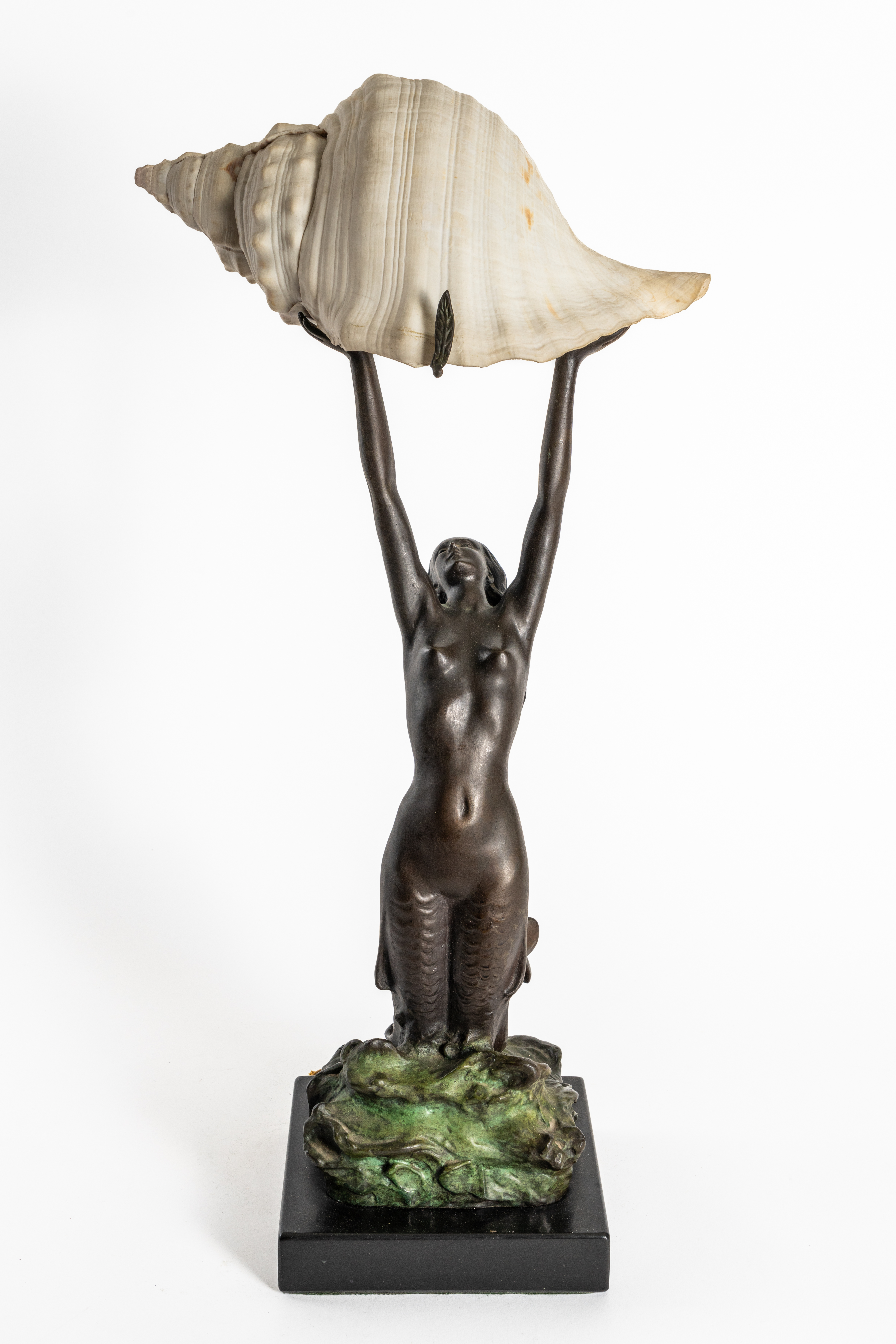 A FRENCH ART NOUVEAU BRONZE MERMAID FIGURAL TABLE LAMP - Image 4 of 9