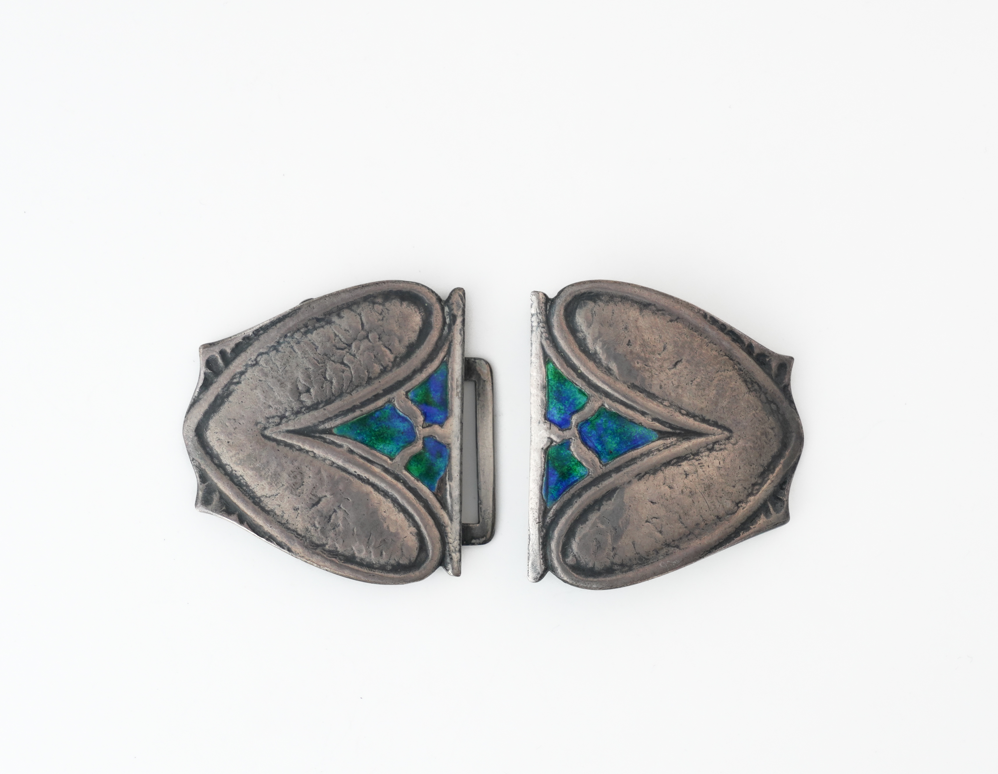 A LIBERTY AND CO SILVER AND ENAMELLED TWO PIECE ART NOUVEAU WAISTBELT BUCKLE - Image 2 of 3