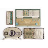 A SET OF SIX SILVER AND ENAMELLED SMALL BUTTONS AND FURTHER ITEMS (5 CASES)