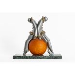AN ART DECO ALUMINIUM AND BRASS ‘PIERROT’ TABLE LAMP