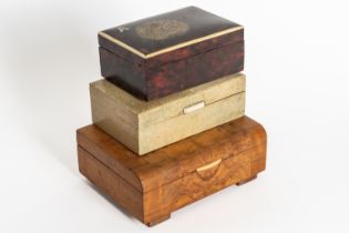 A GROUP OF THREE CIGARETTE BOXES INCLUDING AN ART DECO SHAGREEN INLAID BOX (3)