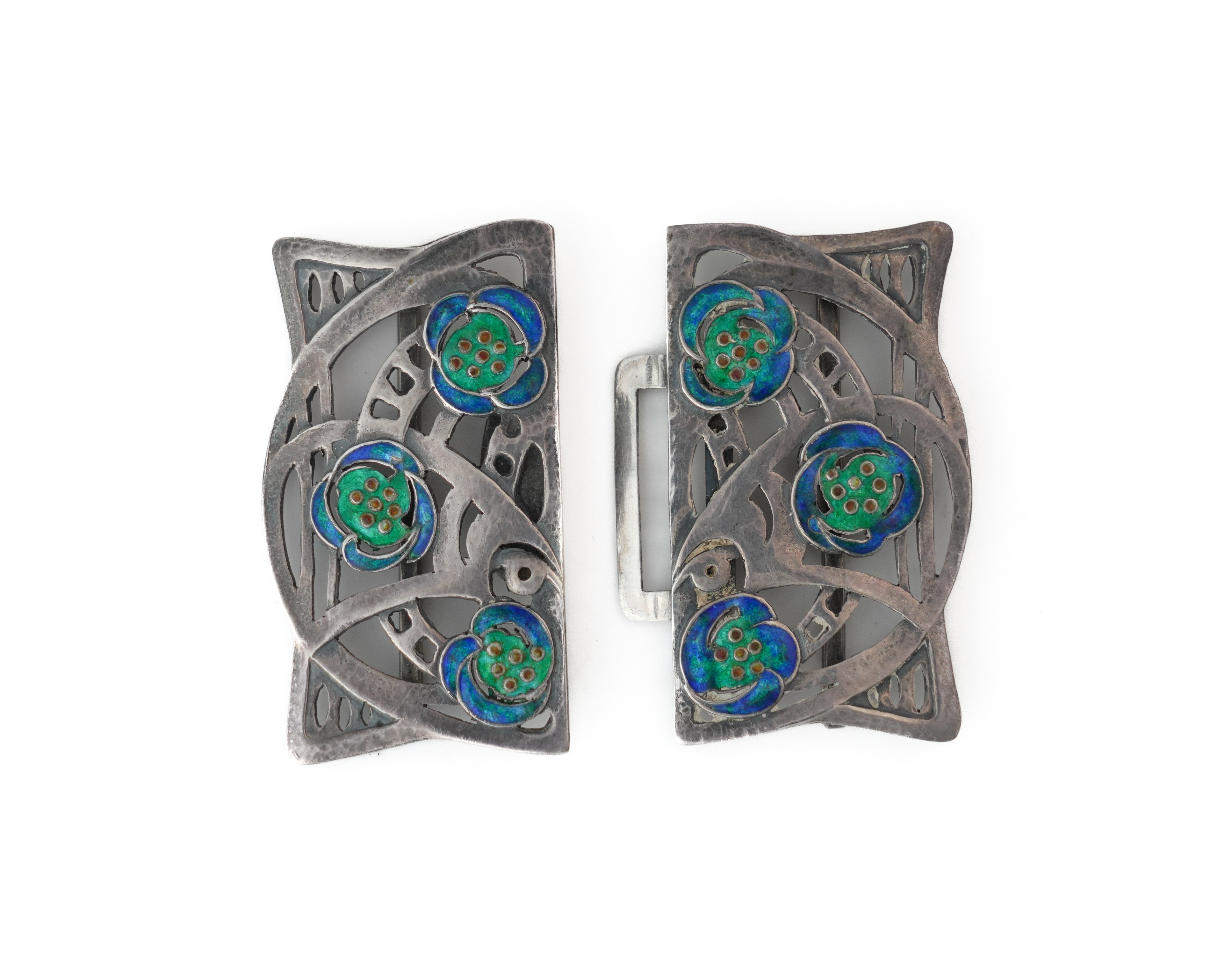 JESSIE MARION KING FOR LIBERTY AND CO; A SILVER AND ENAMELLED TWO PIECE WAISTBELT BUCKLE - Image 2 of 3