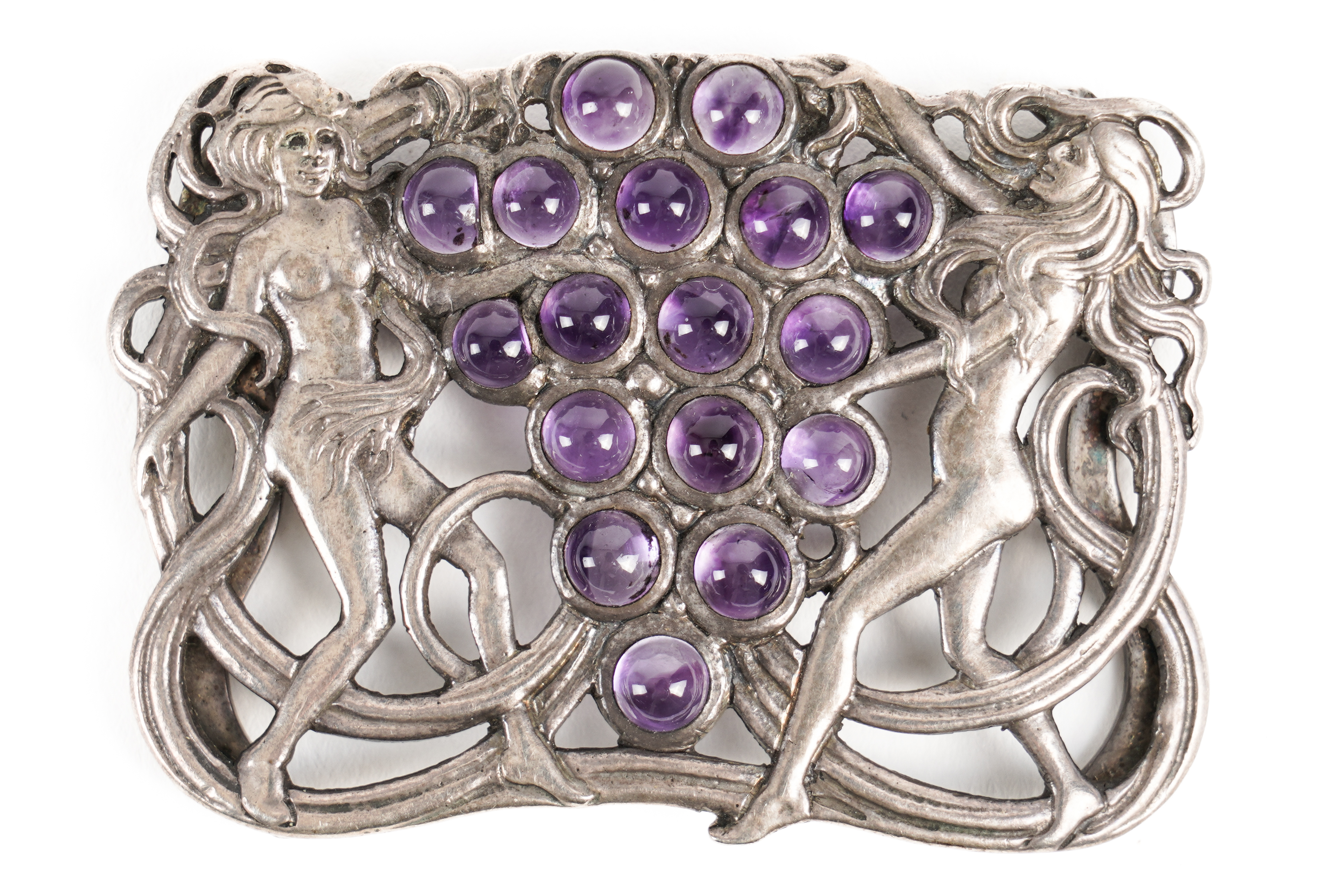 A RAMSDEN AND CARR SILVER AND AMETHYST CHOKER RIBBON SLIDE