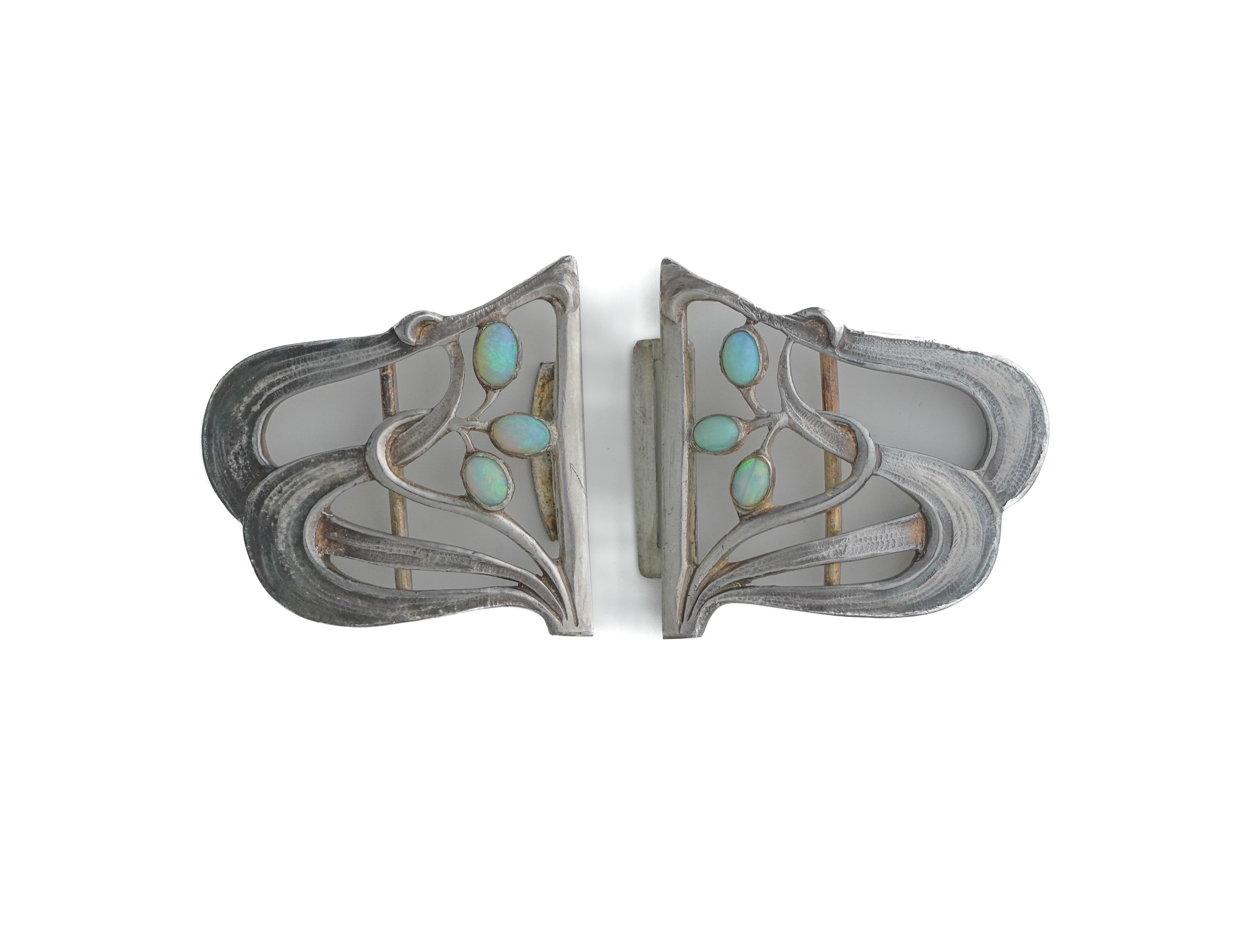 A SILVER AND OPAL TWO PIECE ART NOUVEAU WAISTBELT BUCKLE - Image 2 of 3