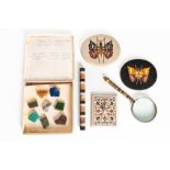 A COLLECTION OF PIETRA DURA DESK ACCESSORIES AND HARDSTONE SPECIMENS (13)