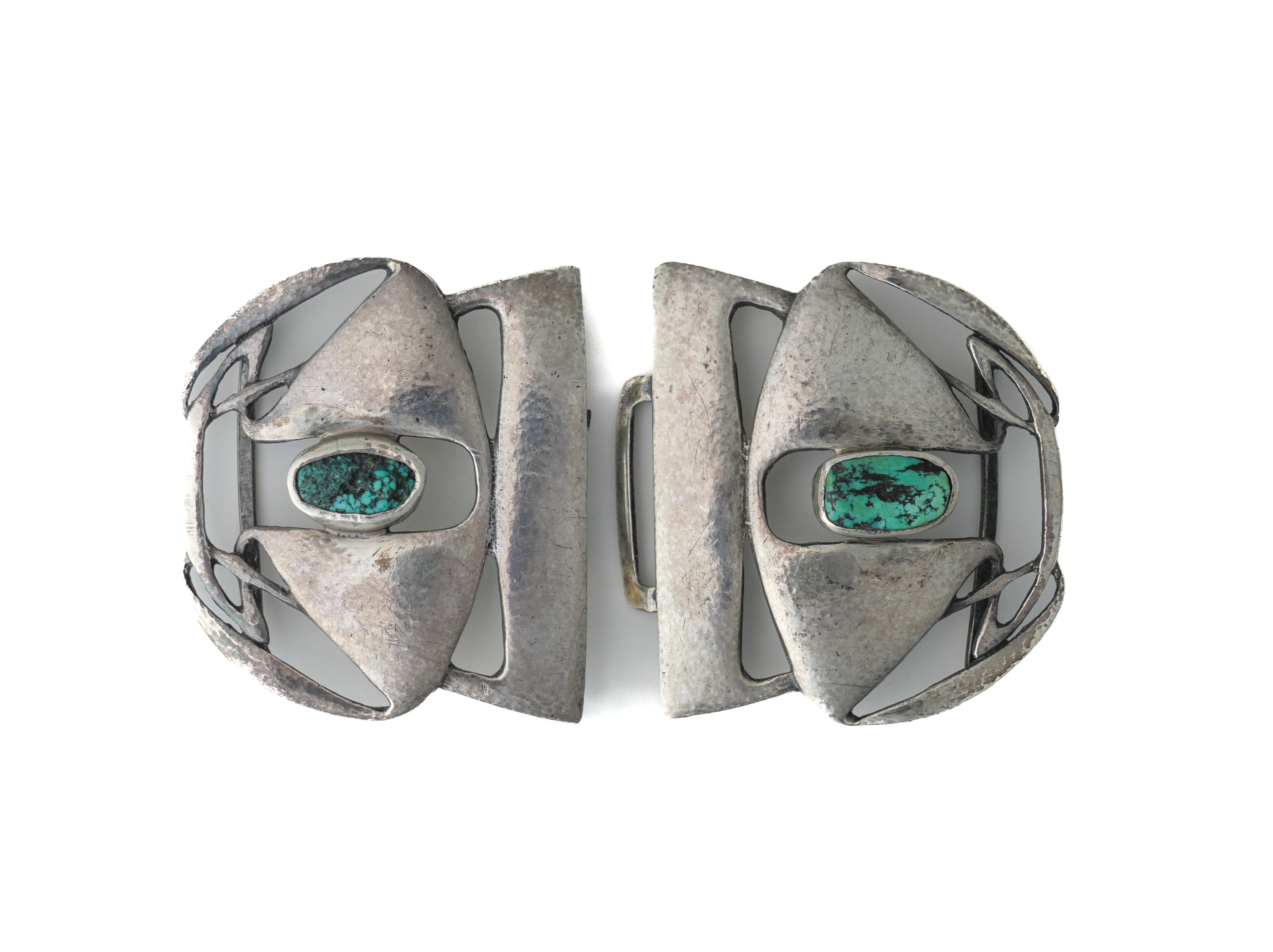 A LIBERTY AND CO SILVER AND TURQUOISE MATRIX TWO PIECE WAISTBELT BUCKLE - Image 2 of 3