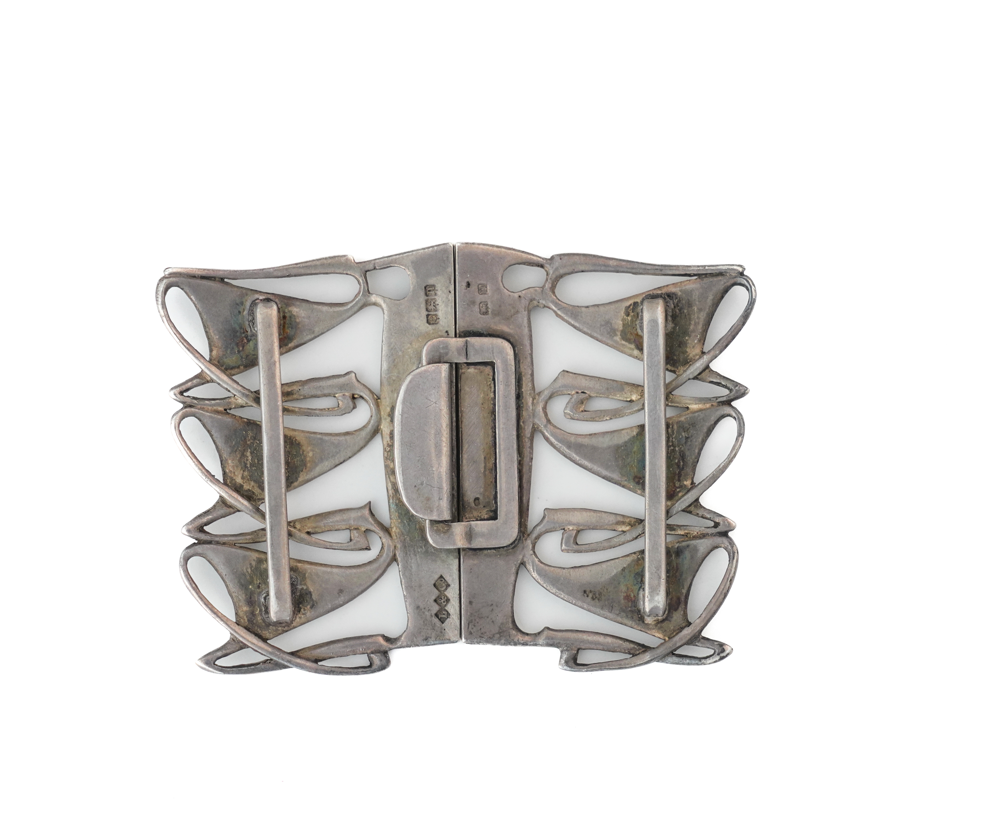 ARCHIBALD KNOX; A LIBERTY AND CO SILVER AND ENAMELLED TWO PIECE ART NOUVEAU WAISTBELT BUCKLE... - Image 4 of 4