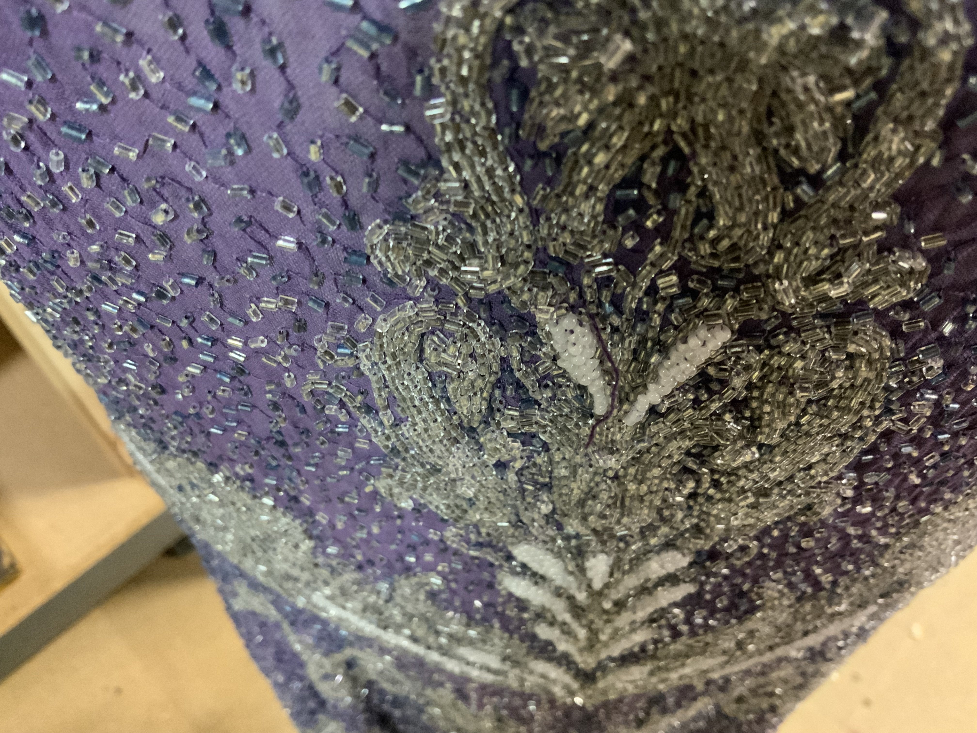 AN ART DECO PURPLE CHIFFON AND BEADED FLAPPER DRESS - Image 12 of 14