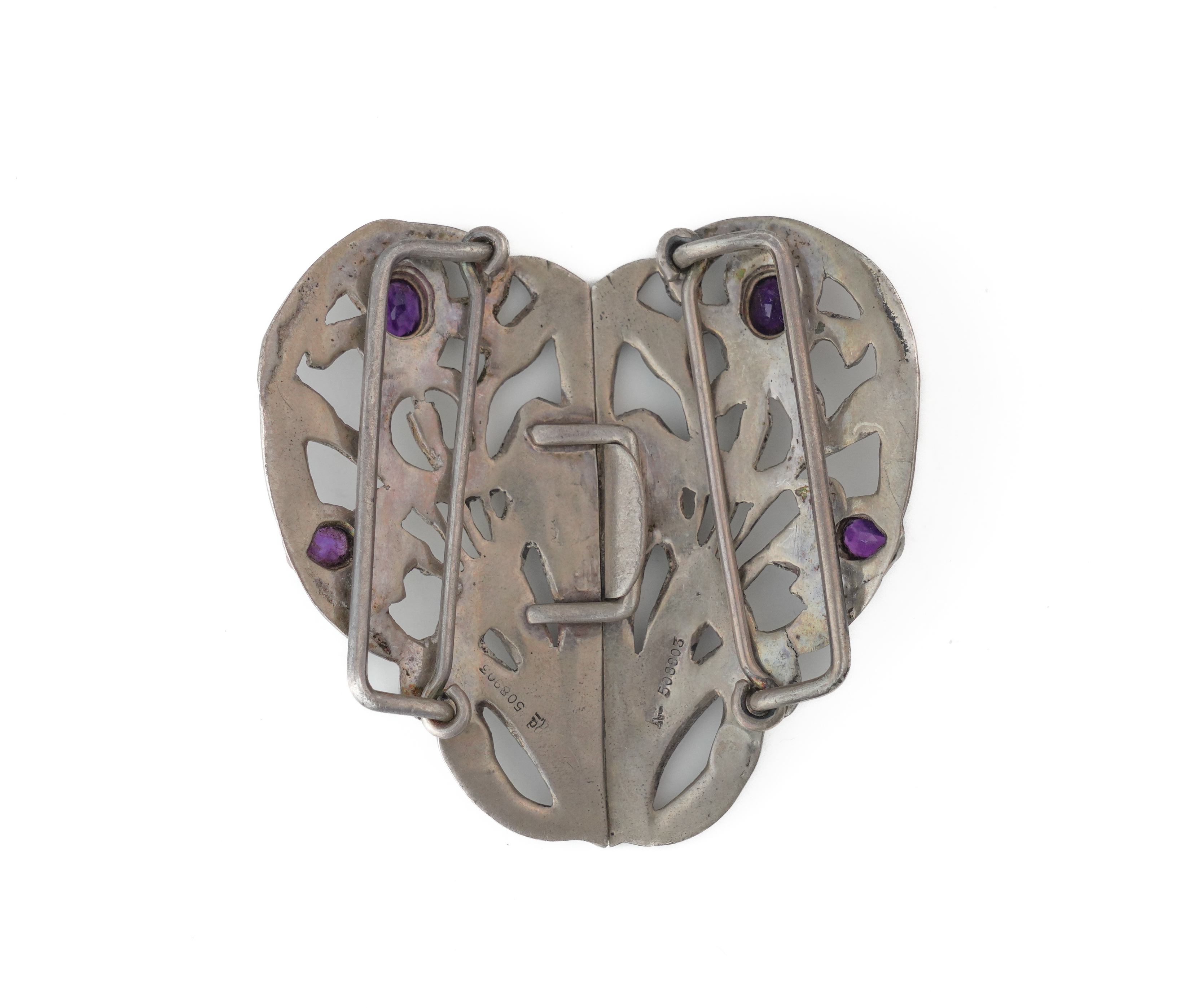 A SILVER AND AMETHYST TWO PIECE ART NOUVEAU WAISTBELT BUCKLE - Image 3 of 3