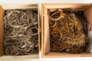 TWO BOXES OF MAINLY BASE METAL CHAINS (QTY)