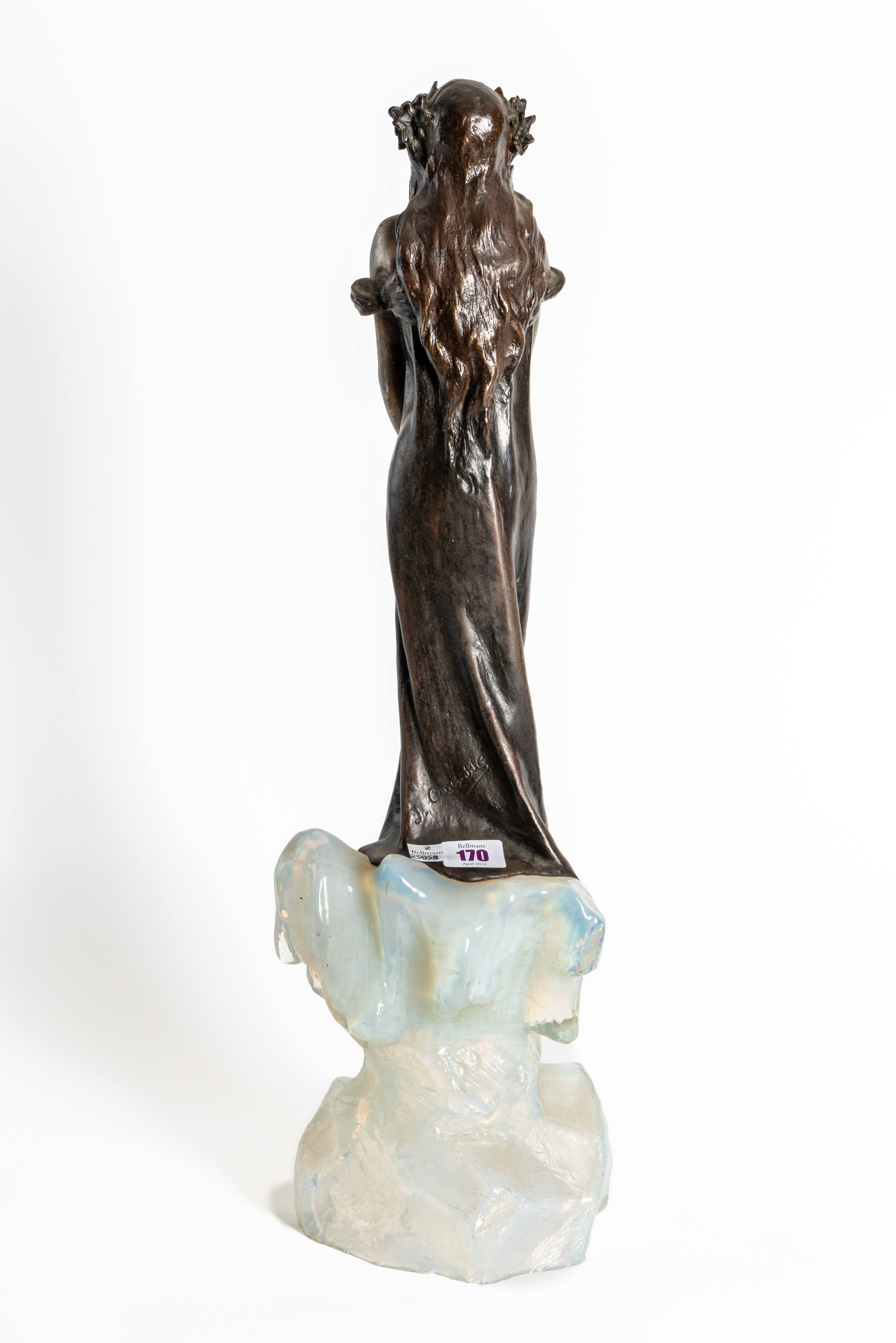 JULIEN CAUSSE (FRENCH 1869-1914): AN ART NOUVEAU SILVERED AND PATINATED BRONZED SPELTER FIGURE... - Image 5 of 7