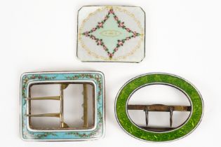 THREE FOREIGN ENAMELLED BUCKLES (3)