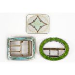 THREE FOREIGN ENAMELLED BUCKLES (3)