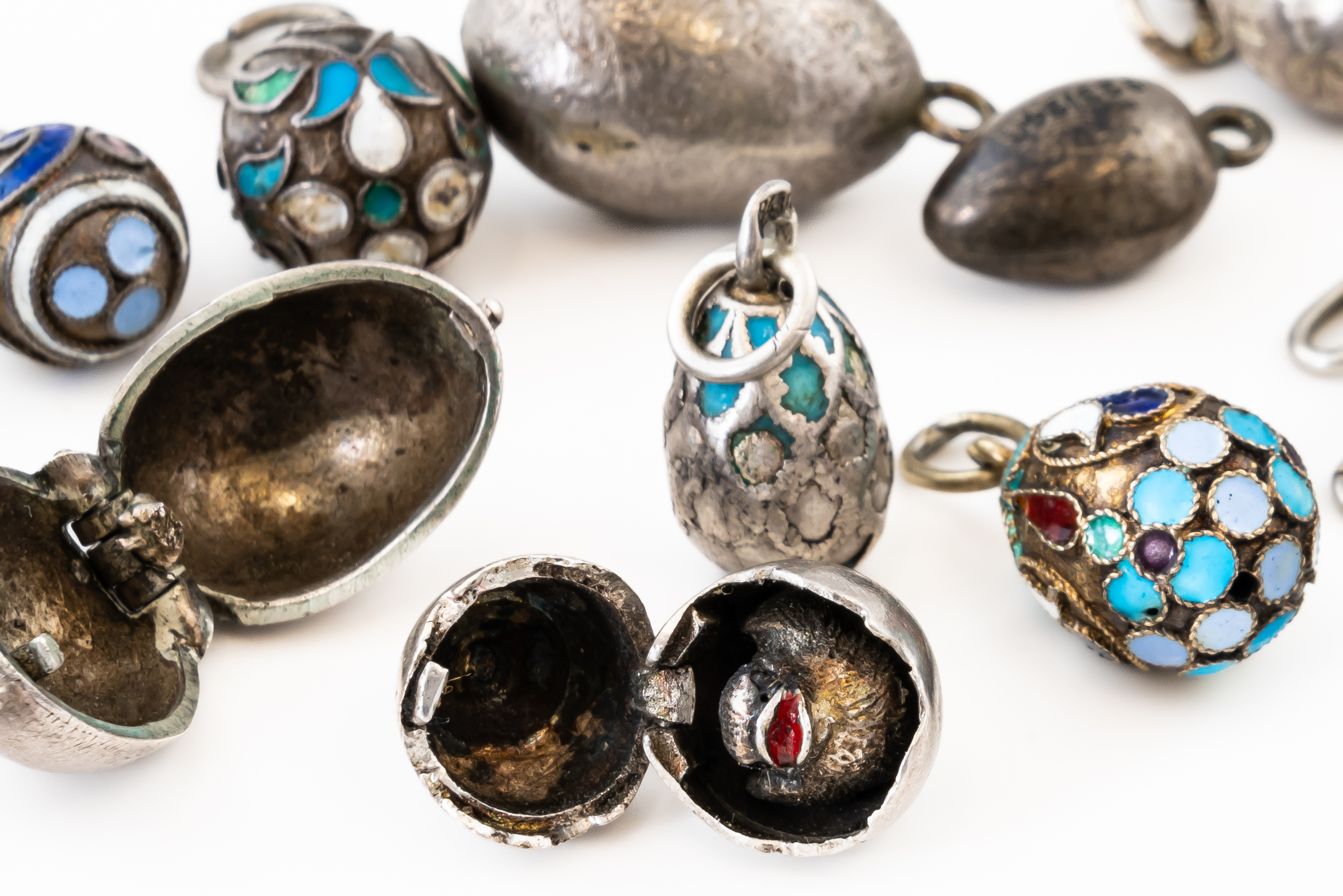 A GROUP OF MOSTLY RUSSIAN SILVER EGG CHARMS (13) - Image 3 of 3