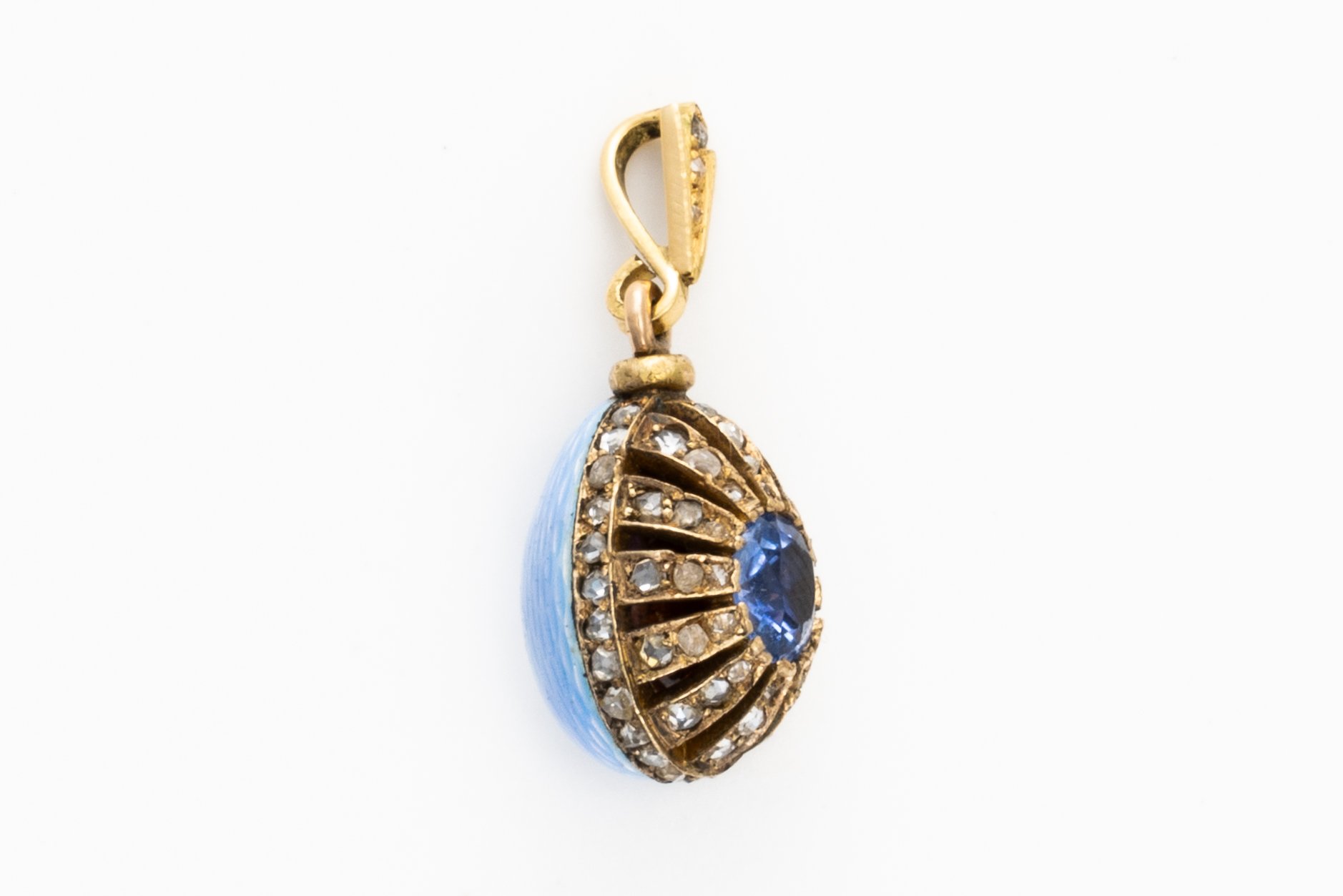 A SAPPHIRE, DIAMOND AND ENAMEL EGG CHARM - Image 3 of 4