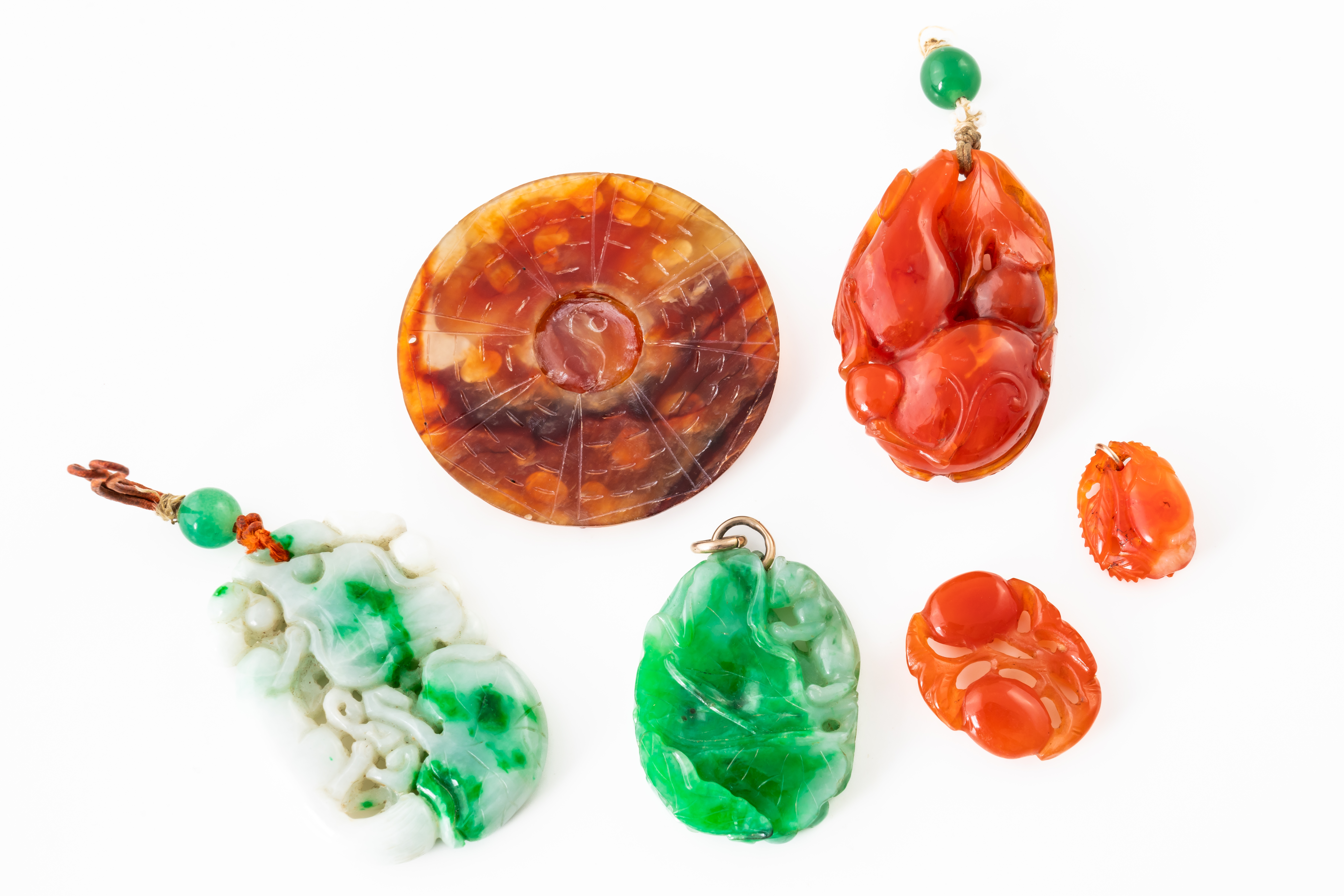 SIX CARVED ASIAN HARDSTONE PENDANTS (6) - Image 2 of 4