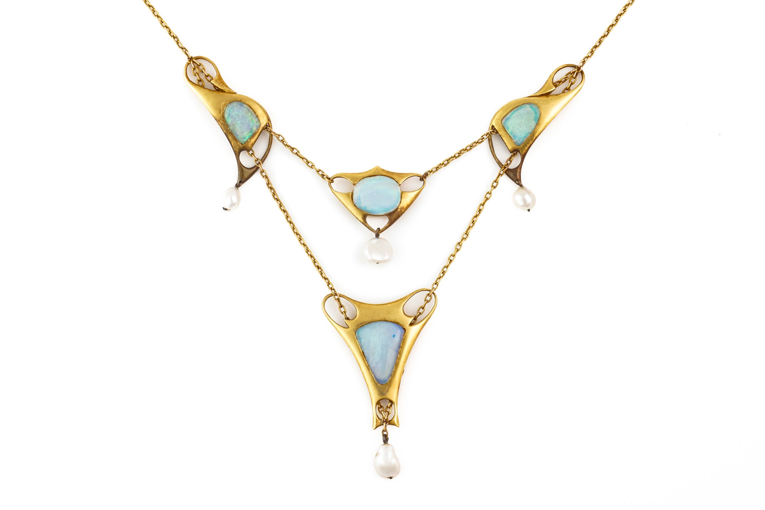 AN ART NOUVEAU OPAL AND PEARL NECKLACE - Image 4 of 6