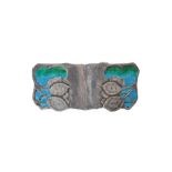 A SILVER AND ENAMELLED TWO PIECE ART NOUVEAU WAISTBELT BUCKLE