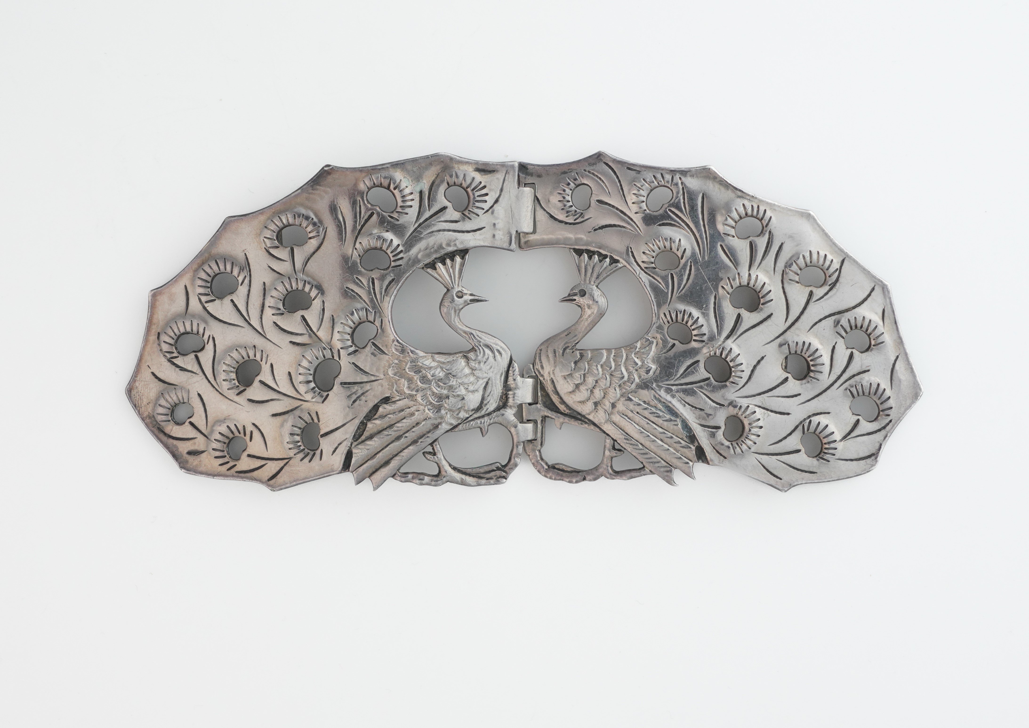 A LATE VICTORIAN SILVER TWO PIECE WAISTBELT BUCKLE