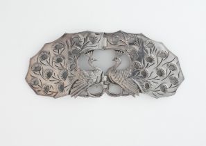 A LATE VICTORIAN SILVER TWO PIECE WAISTBELT BUCKLE