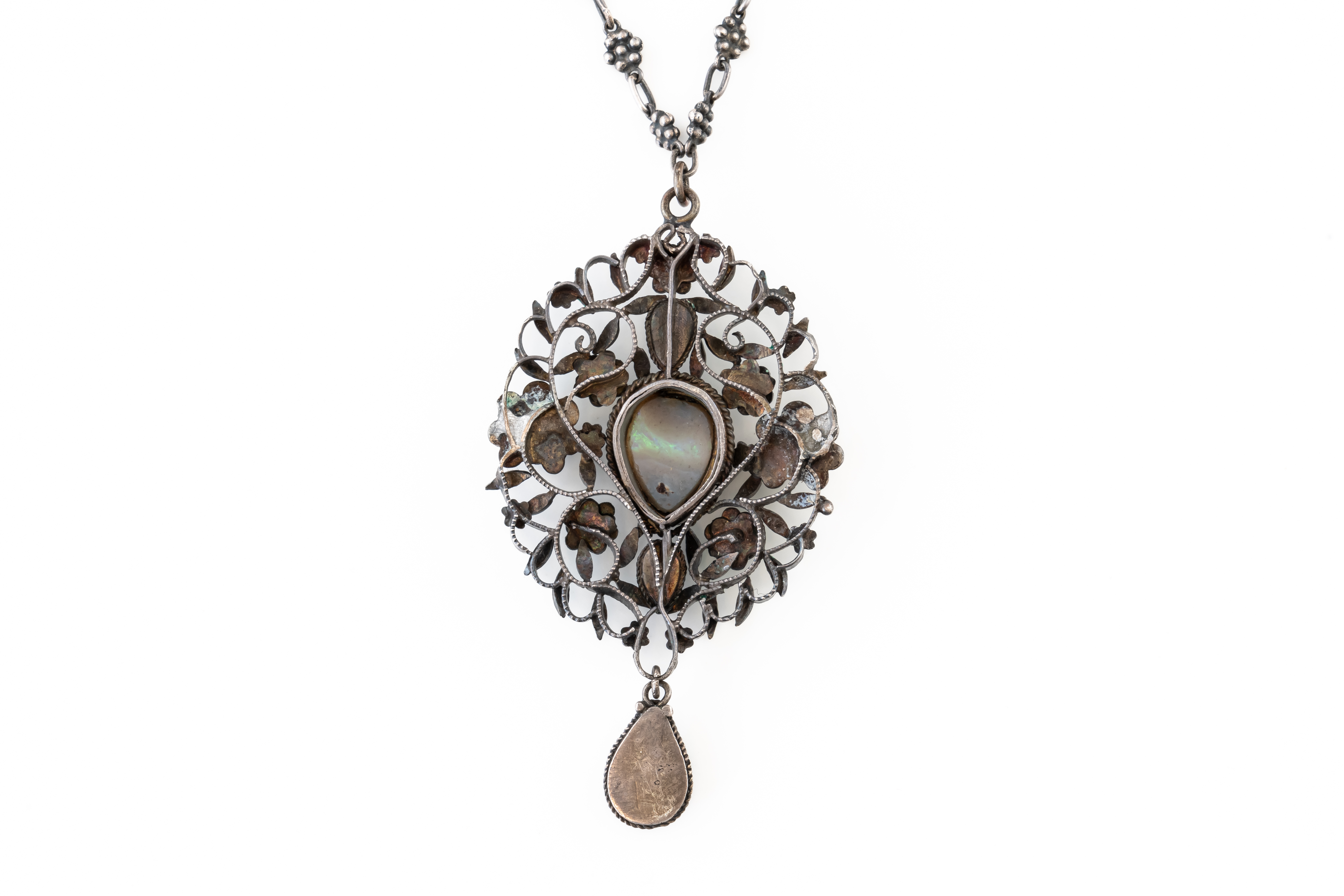 AN ART NOUVEAU ENAMEL AND GEMSET PENDANT - Image 2 of 3