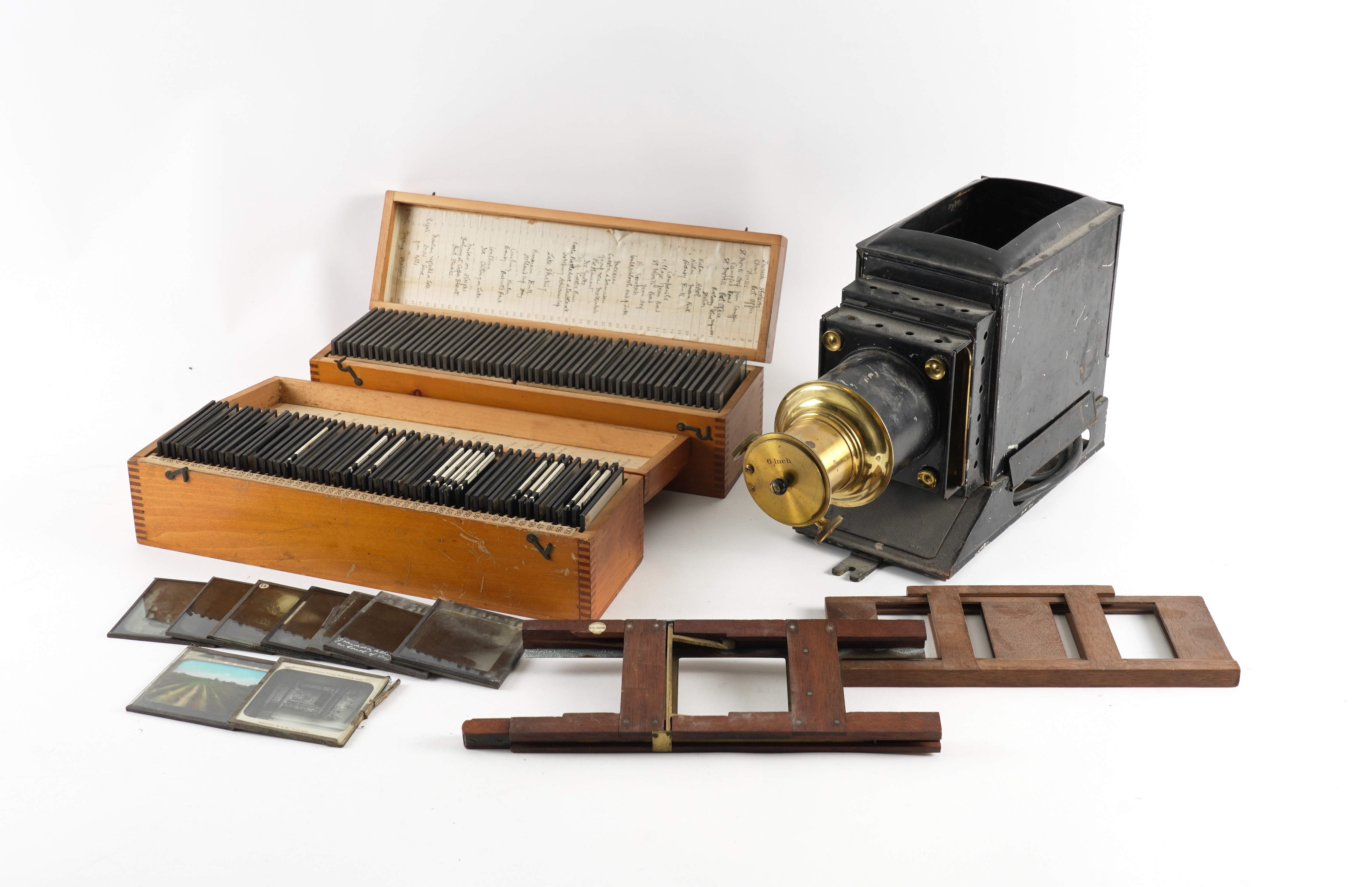 TWO MAGIC LANTERNS AND A COLLECTION OF SLIDES (QTY)