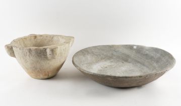 A WHITE MARBLE MORTAR AND BOWL (2)