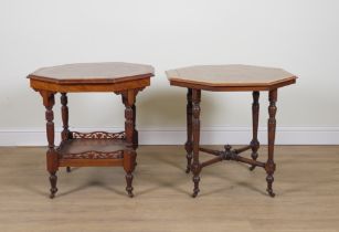 A VICTORIAN MARQUETRY INLAID WALNUT OCTAGONAL CENTRE TABLE (2)