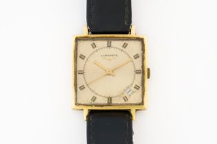 A LONGINES GOLD SQUARE CASED GENTLEMAN'S WRISTWATCH