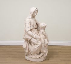 AFTER BUONARROTI MICHELANGELO: A LARGE PLASTER COVERED FIGURE GROUP OF THE MADONNA AND CHILD...