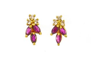 A PAIR OF 18 CT GOLD, RUBY AND DIAMOND EARSTUDS